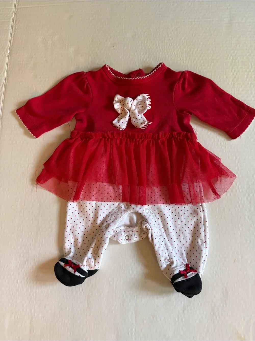 Little Me White Baby One-Piece with Tulle Skirt and Bow and shoe footies